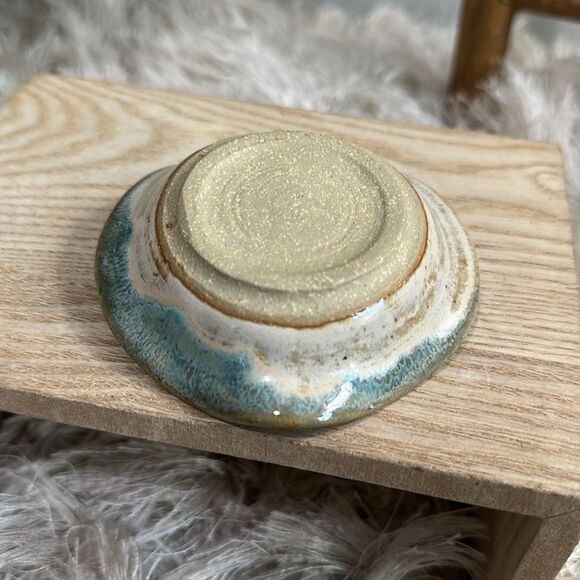 Stoneware Crackle Glass Pottery Catch All Vintage Trinket Jewelry Ring Dish - Picture 10 of 17